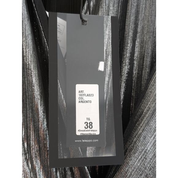 Feleppa Silver Mini Dress IT 38 US XS Tie Waist Metallic Italian Party Cocktail - Picture 6 of 9